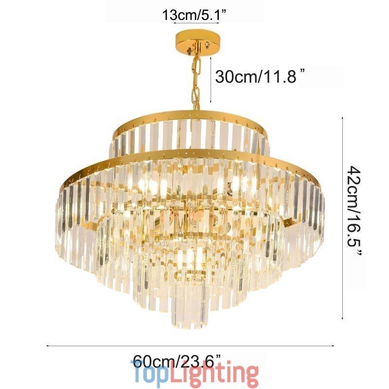 Gold Crystal Pendant Light 4 Tiers Ceiling Lighting 7 Lights