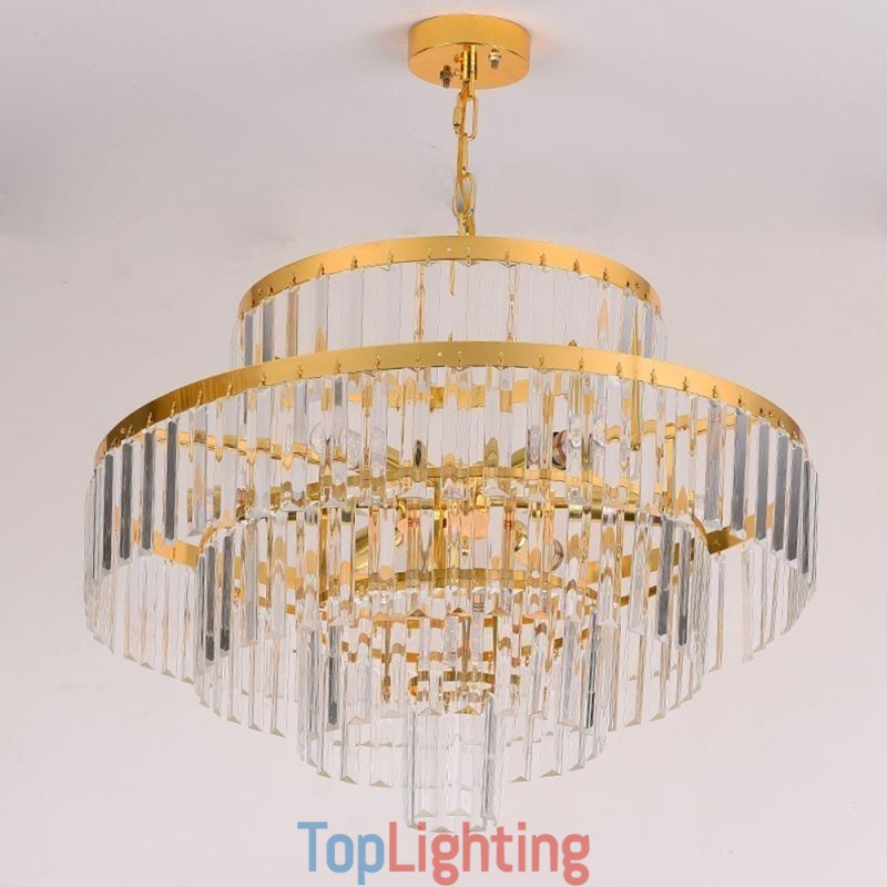 Gold Crystal Pendant Light 4 Tiers Ceiling Lighting 7 Lights