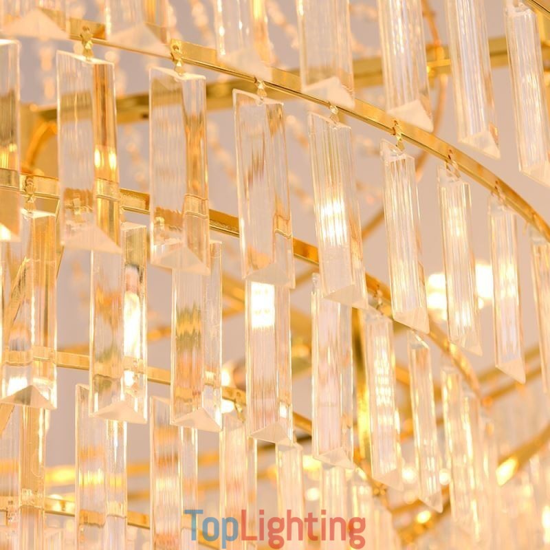 Gold Crystal Pendant Light 4 Tiers Ceiling Lighting 7 Lights
