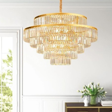 Gold Crystal Pendant Light 5 Tiers Ceiling Lighting 7 Lights Gold Crystal Pendant Light 5 Tiers Ceiling Lighting 7 Lights