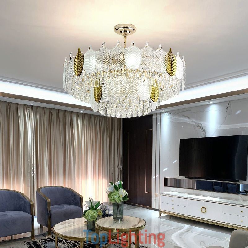 Luxurious Leaf Pendant Light Crystal Ceiling Light Fixture