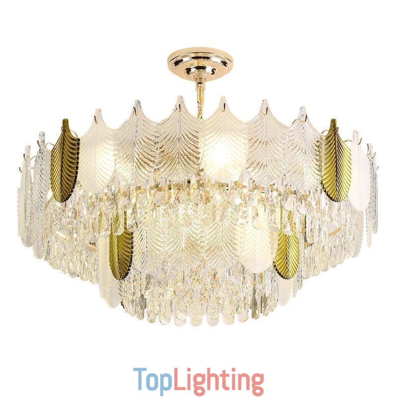 Luxurious Leaf Pendant Light Crystal Ceiling Light Fixture