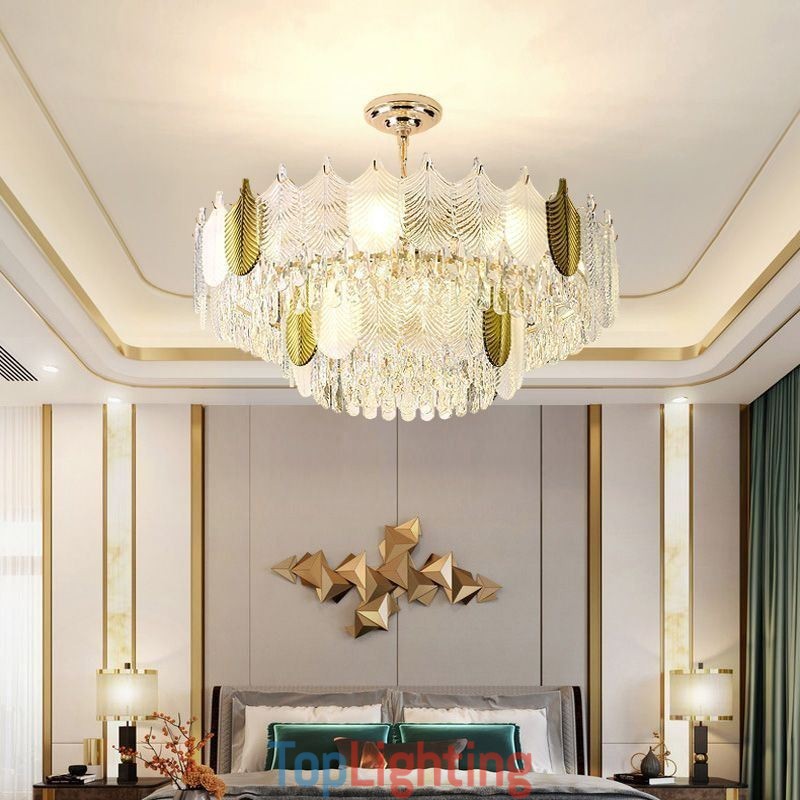 Luxurious Leaf Pendant Light Crystal Ceiling Light Fixture