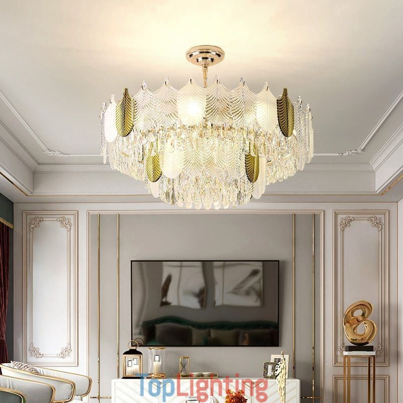 Luxurious Leaf Pendant Light Crystal Ceiling Light Fixture