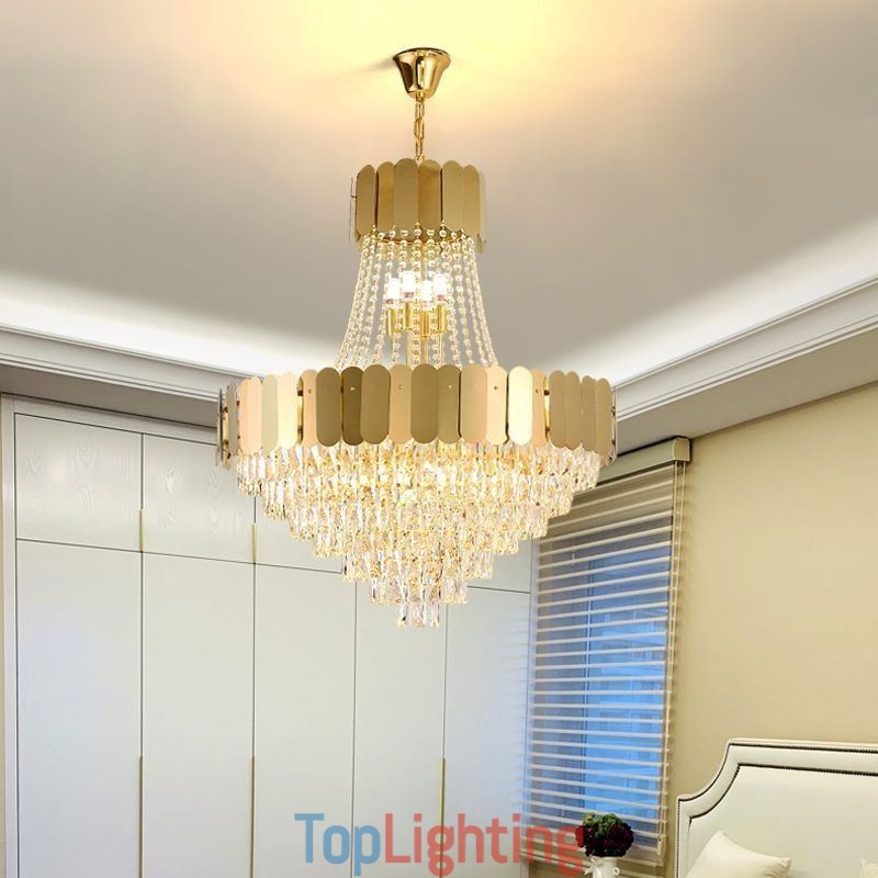 Modern Crystal Gold K9 Hanging Pendant Ceiling Light