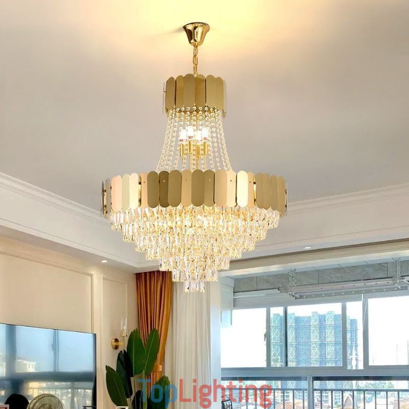 Modern Crystal Gold K9 Hanging Pendant Ceiling Light