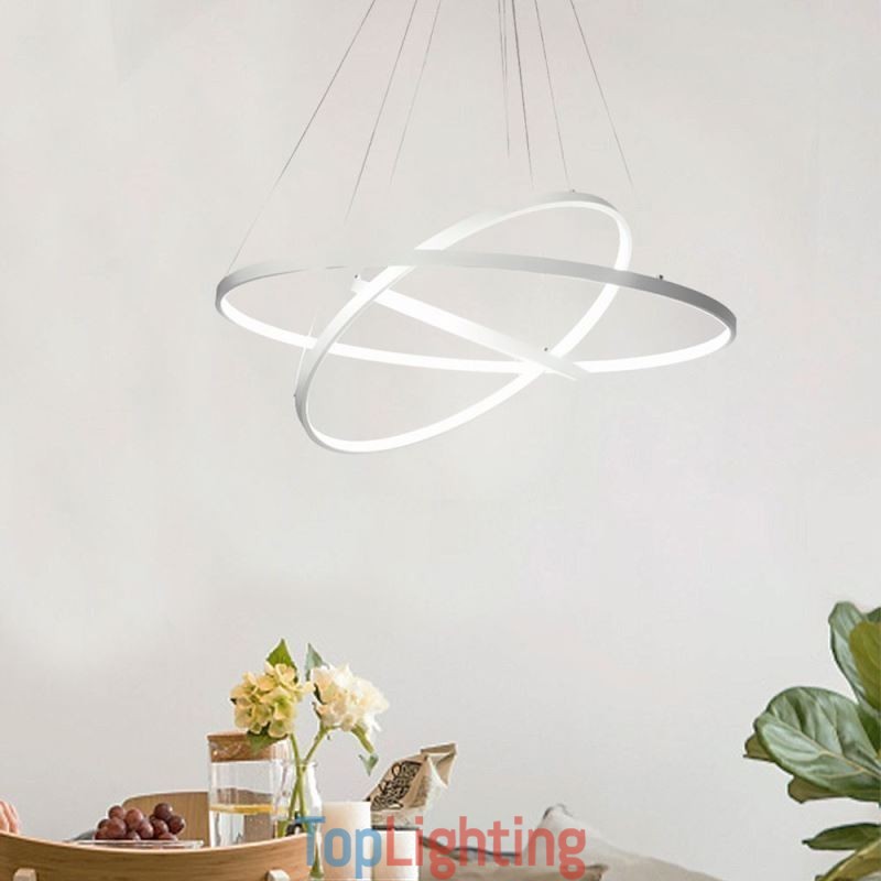 Modern Pendant Light Aluminum Black 3 Ring Hanging Light