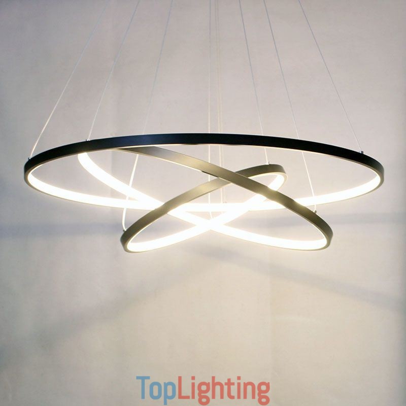 Modern Pendant Light Aluminum Black 3 Ring Hanging Light