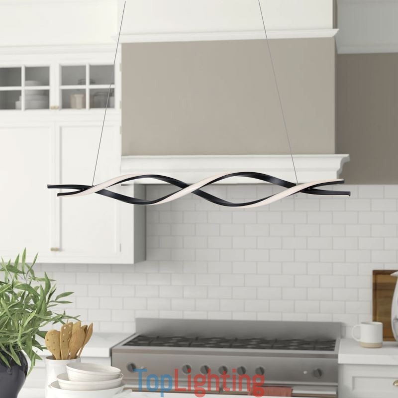 Modern Pendant Lighting Black Wave Shape Hanging Lights