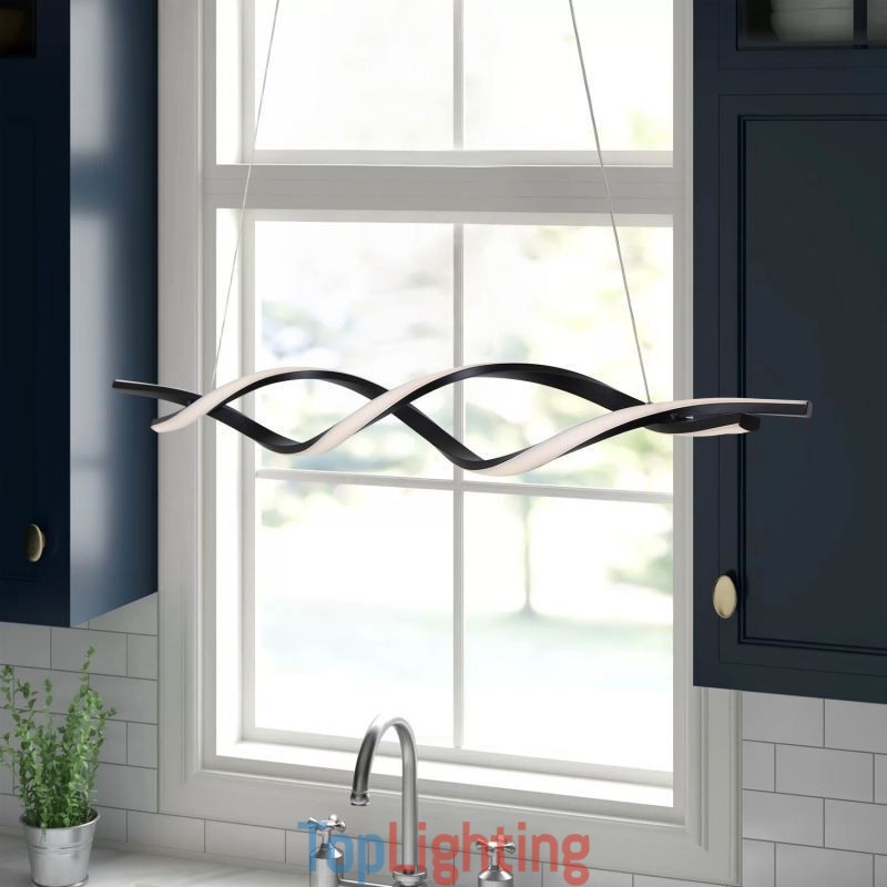 Modern Pendant Lighting Black Wave Shape Hanging Lights