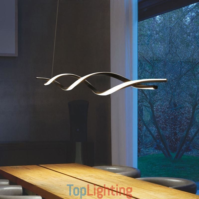 Modern Pendant Lighting Black Wave Shape Hanging Lights