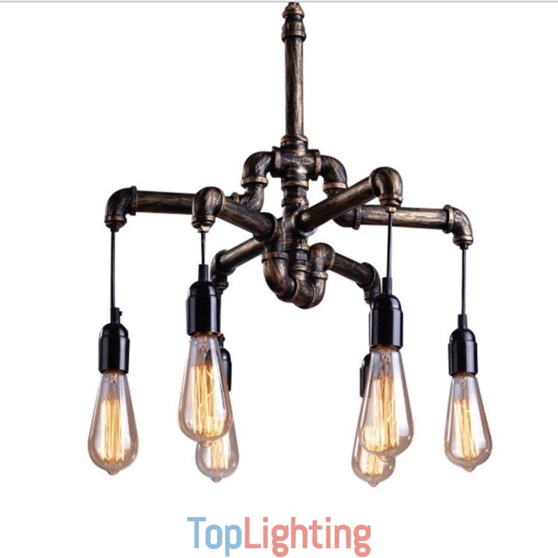 6 Light Retro Industrial Vintage Water Pipe Pendant Light Chandelier Country Rustic Style