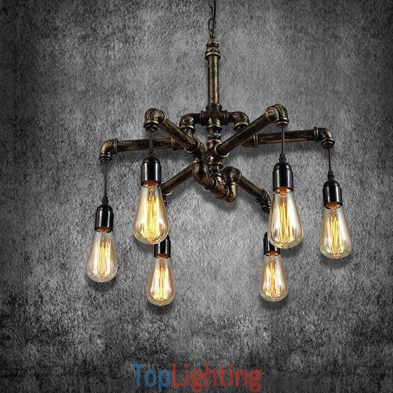 6 Light Retro Industrial Vintage Water Pipe Pendant Light Chandelier Country Rustic Style