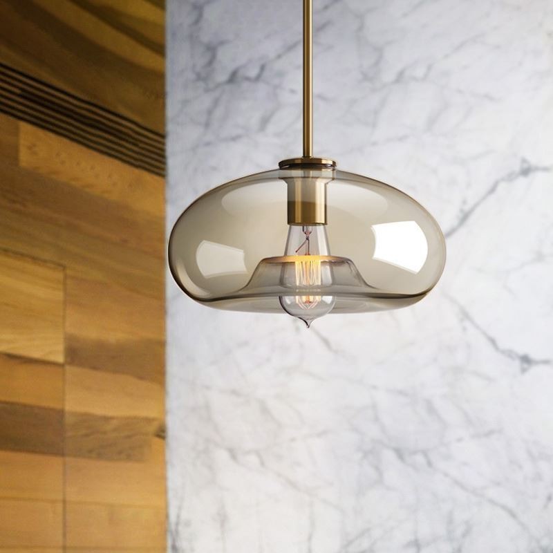 Glass Pendant Light Minimalist Cognac Color Decorative Glass Light Fixture