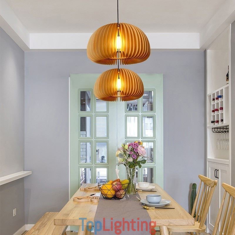 Retro Style Pendant Light Basswood Pumpkin Pendant Lamp