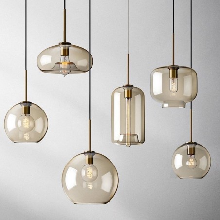 Glass Pendant Light Minimalist Cognac Color Decorative Glass Light Fixture Glass Pendant Light Minimalist Cognac Color Decorative Glass Light Fixture