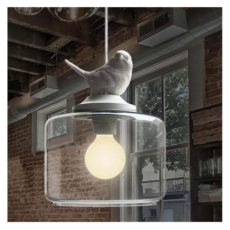 Retro Style Glass Pendant Light Little Bird Decorative Lighting