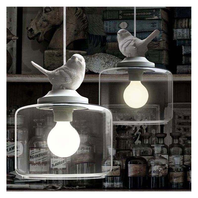 Retro Style Glass Pendant Light Little Bird Decorative Lighting