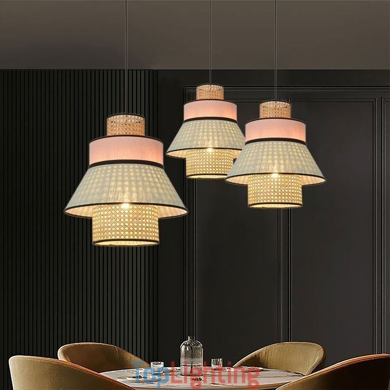 1 Light Dress Lampshade Pendant Lamp Bamboo Weave Lighting