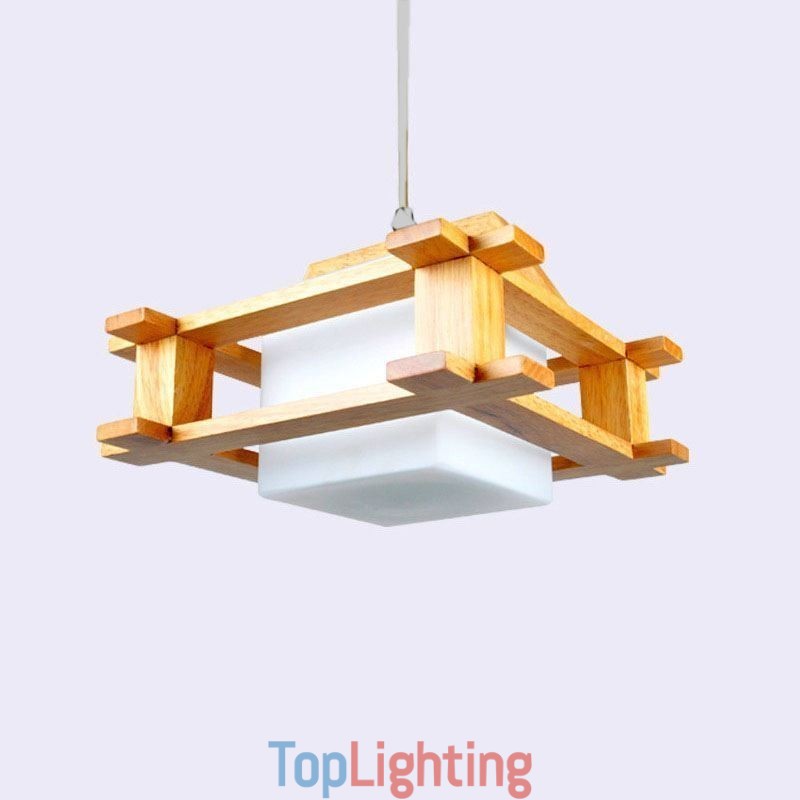 Nordic Style Oak Pendant Lamp with Frosted Glass Lamp Shade Cafe