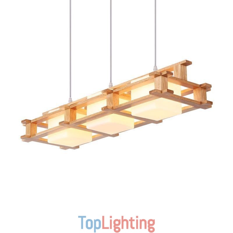 Creative 3 Lights Oak Pendant Lamp Decorative Wood Ceiling Light Cafe