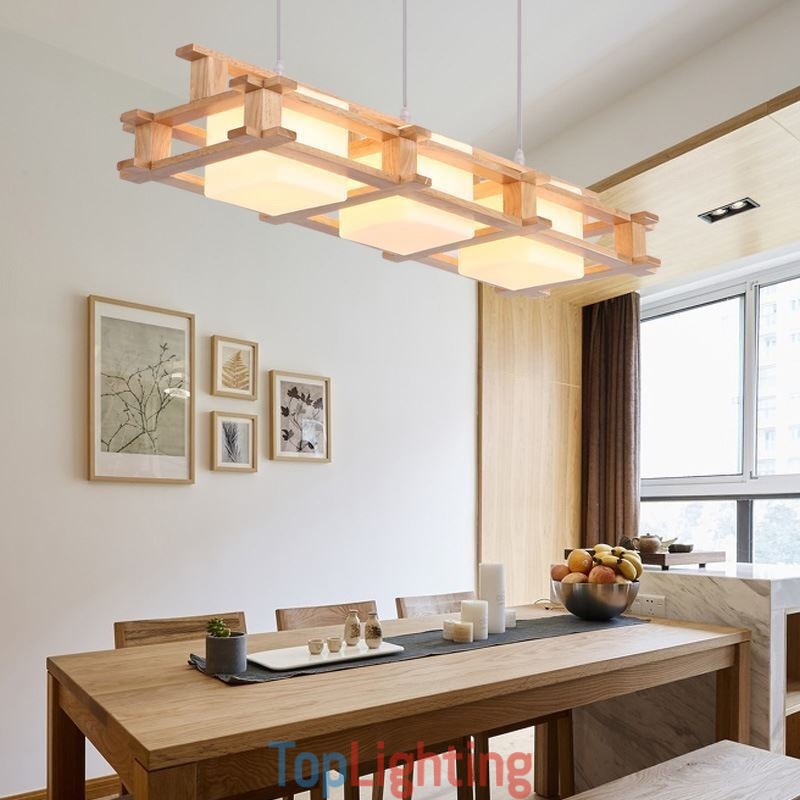Creative 3 Lights Oak Pendant Lamp Decorative Wood Ceiling Light Cafe