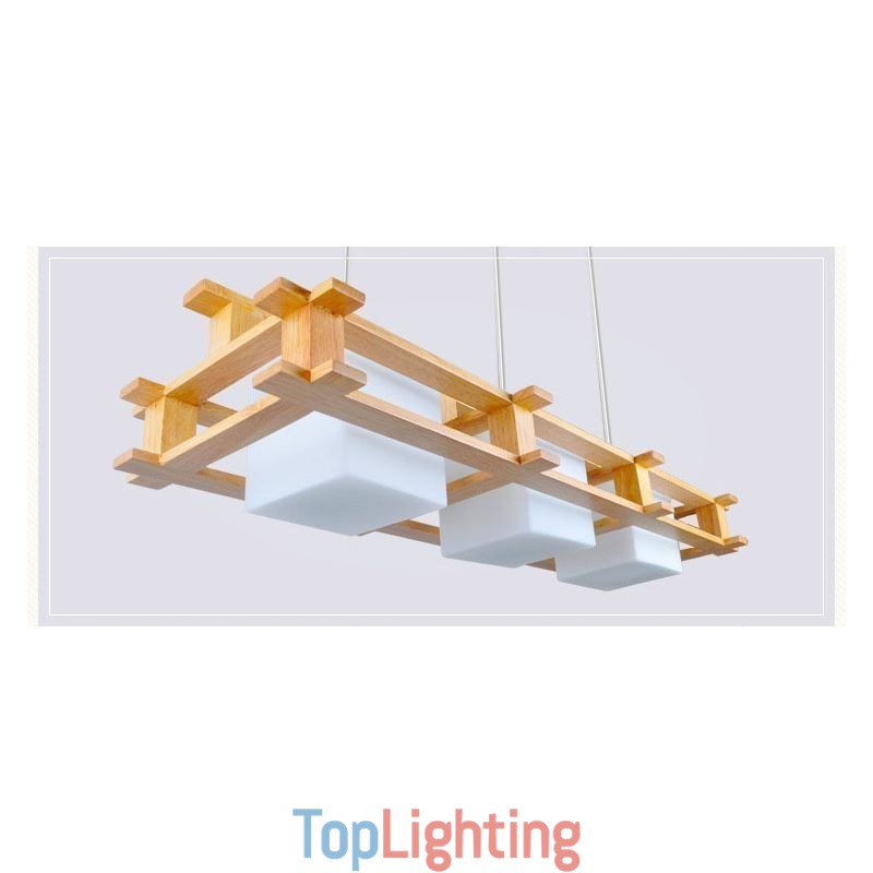 Creative 3 Lights Oak Pendant Lamp Decorative Wood Ceiling Light Cafe