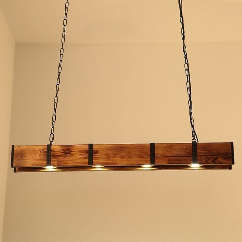 Industrial Style Pendant Light Rectangle Wood Ceiling Light Island
