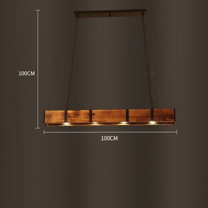 Industrial Style Pendant Light Rectangle Wood Ceiling Light Island