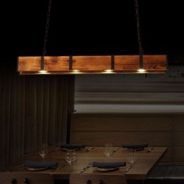 Industrial Style Pendant Light Rectangle Wood Ceiling Light Island