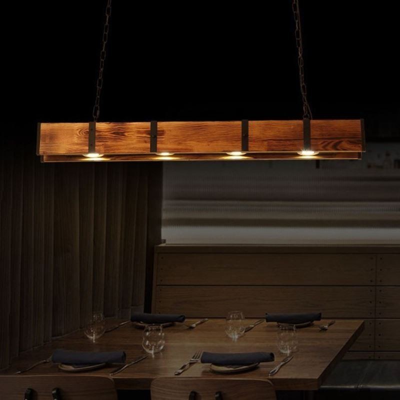 Industrial Style Pendant Light Rectangle Wood Ceiling Light Island