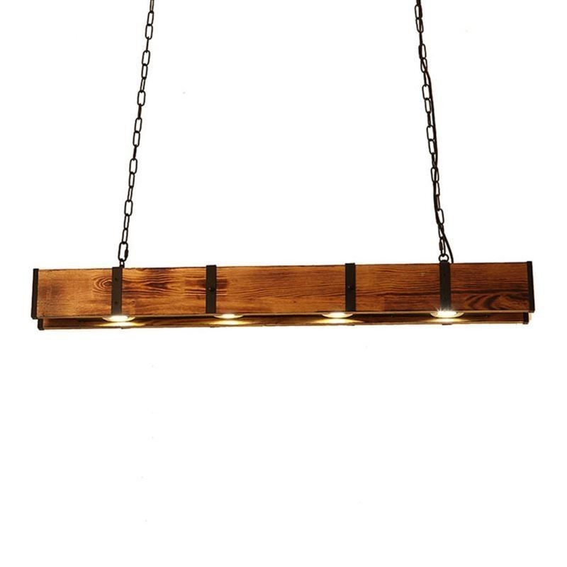 Industrial Style Pendant Light Rectangle Wood Ceiling Light Island