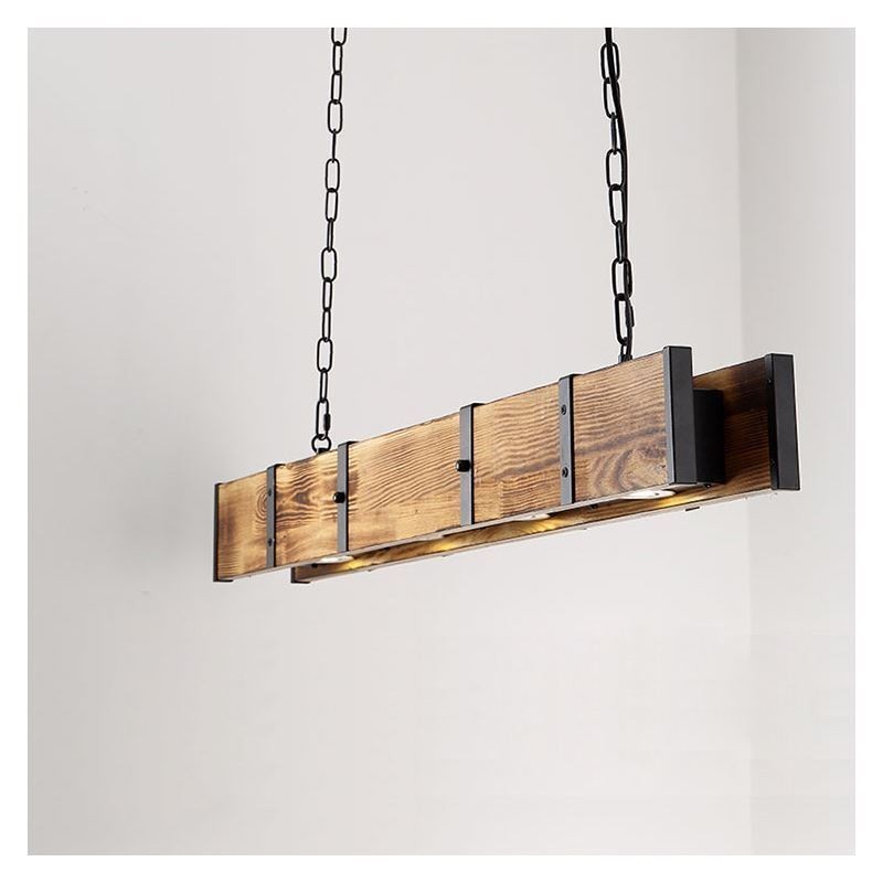 Industrial Style Pendant Light Rectangle Wood Ceiling Light Island