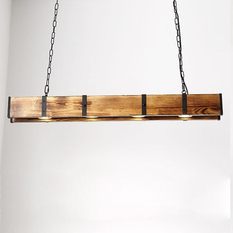 Industrial Style Pendant Light Rectangle Wood Ceiling Light Island