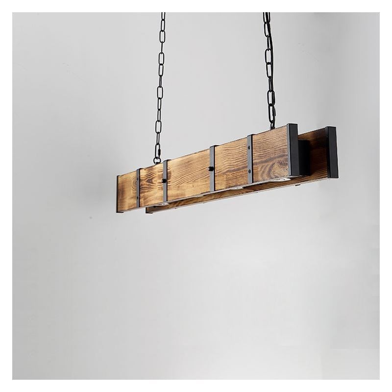 Industrial Style Pendant Light Rectangle Wood Ceiling Light Island