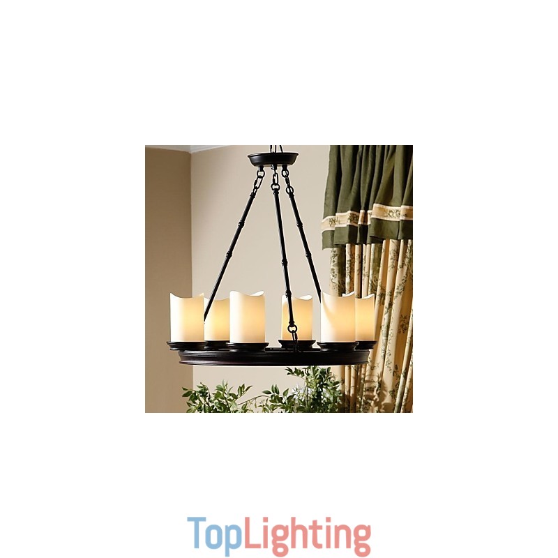 Vintage Chandelier 6 Lights Steel and Glass
