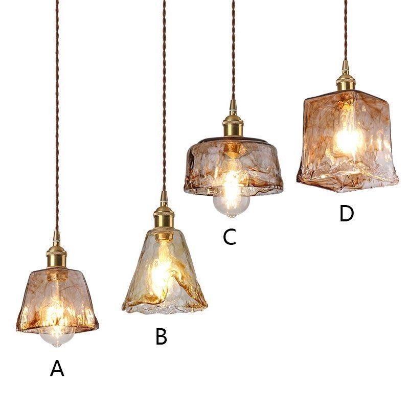 Unique Mini Glass Pendant Light Japanese Style Amber Color Decorative Lighting