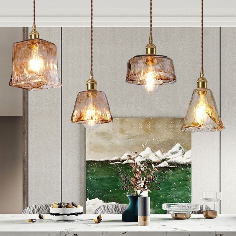 Unique Mini Glass Pendant Light Japanese Style Amber Color Decorative Lighting