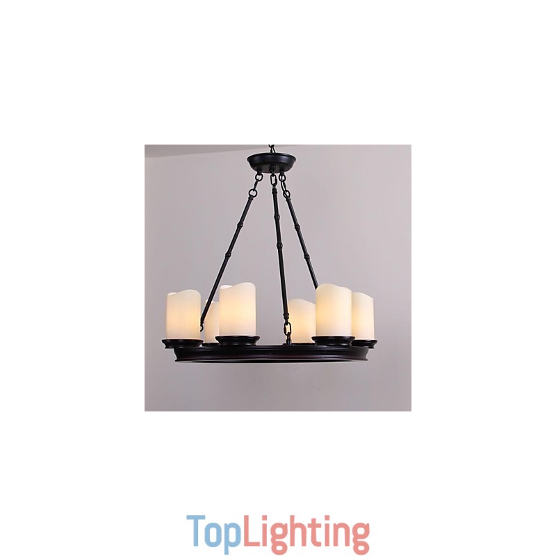 Vintage Chandelier 6 Lights Steel and Glass