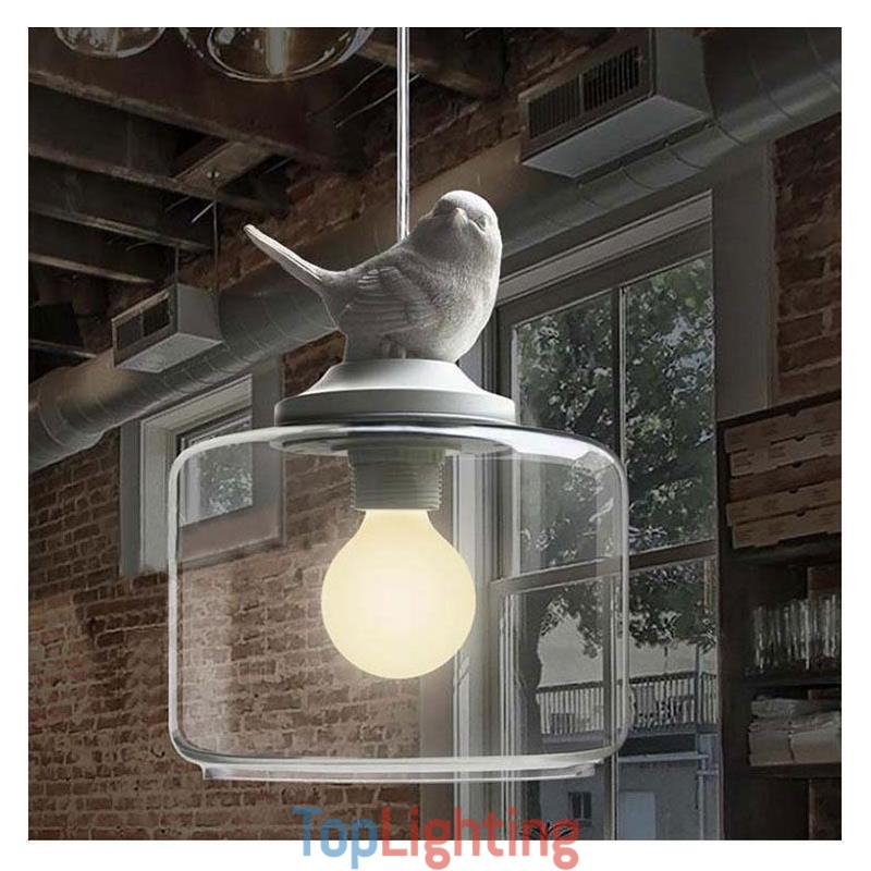 Retro Style Glass Pendant Light Little Bird Decorative Lighting