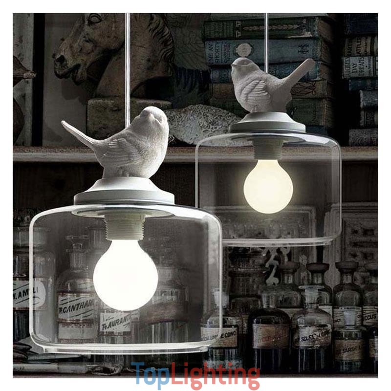 Retro Style Glass Pendant Light Little Bird Decorative Lighting