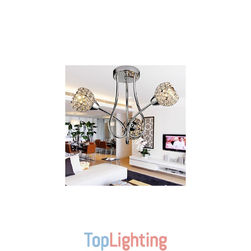 Modern Shining 3 Light Flush Mount In Crystal Design