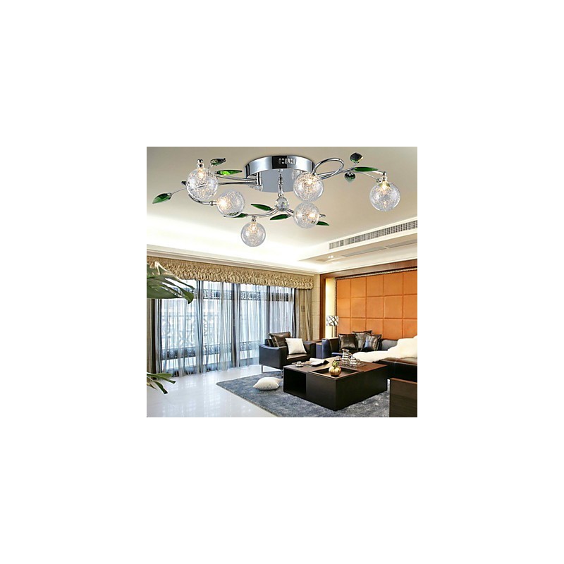 Chandelier 6 Light Country Aluminum Glass Chrome