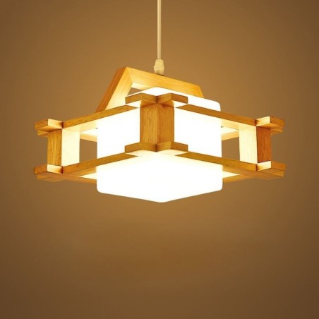 Nordic Style Oak Pendant Lamp with Frosted Glass Lamp Shade Cafe Nordic Style Oak Pendant Lamp with Frosted Glass Lamp Shade Cafe