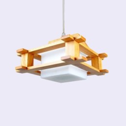Nordic Style Oak Pendant Lamp with Frosted Glass Lamp Shade Cafe