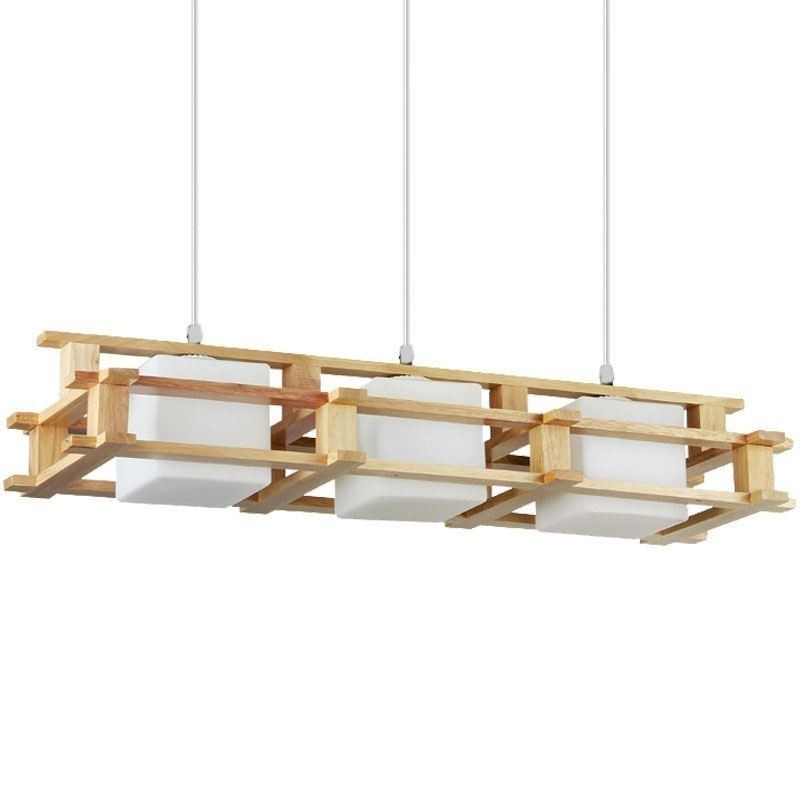 Creative 3 Lights Oak Pendant Lamp Decorative Wood Ceiling Light Cafe