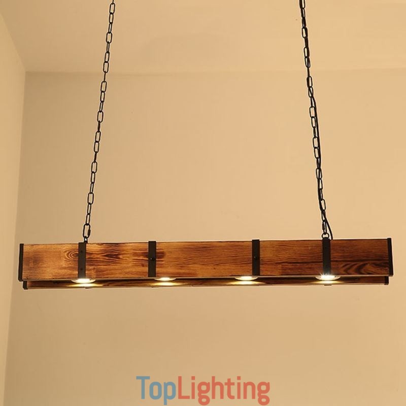 Industrial Style Pendant Light Rectangle Wood Ceiling Light Island