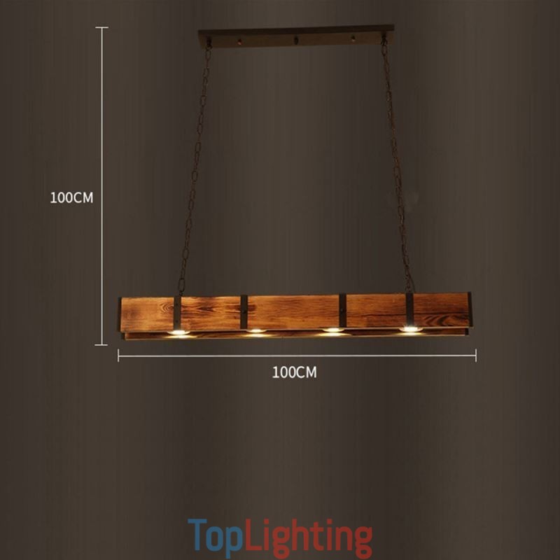 Industrial Style Pendant Light Rectangle Wood Ceiling Light Island