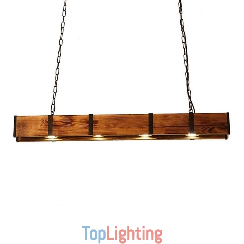 Industrial Style Pendant Light Rectangle Wood Ceiling Light Island
