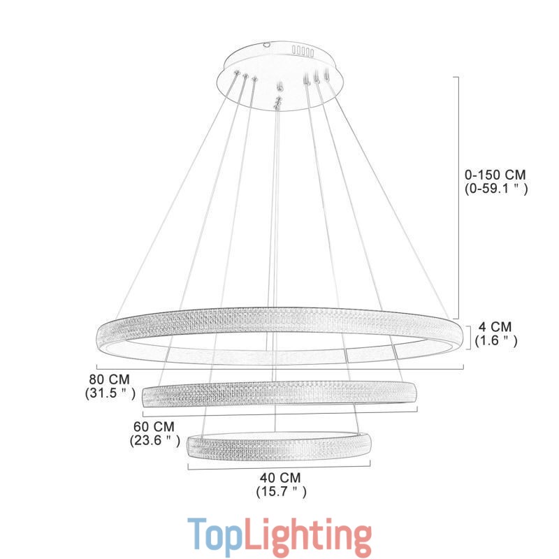 Modern Pendant Light Acrylic 3 Rings Lamp 80+60+40cm